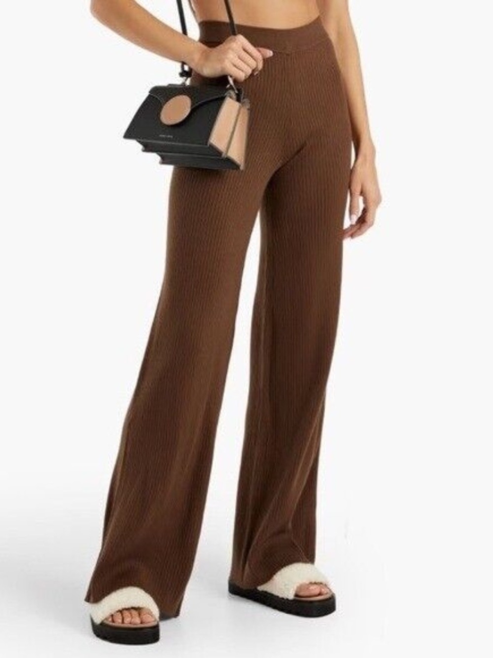 Good American Ribbed Wide-Leg Knit Pants in Brown (women’s size L)